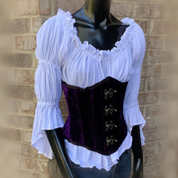 Tops - Crinkle Gauze Renaissance Pull Over Blouse with Flounced Sleeves